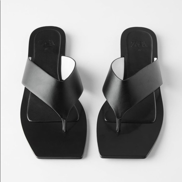 Zara square toe minimal flip flop sandal COS Mango